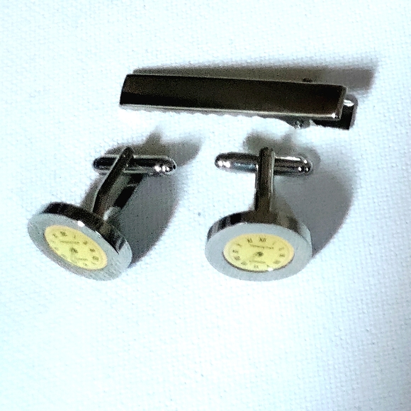NEW Cufflinks: *London Watch - Clock* with Tie Bar! Stainless Steel. Bullet Back - Picture 4 of 5